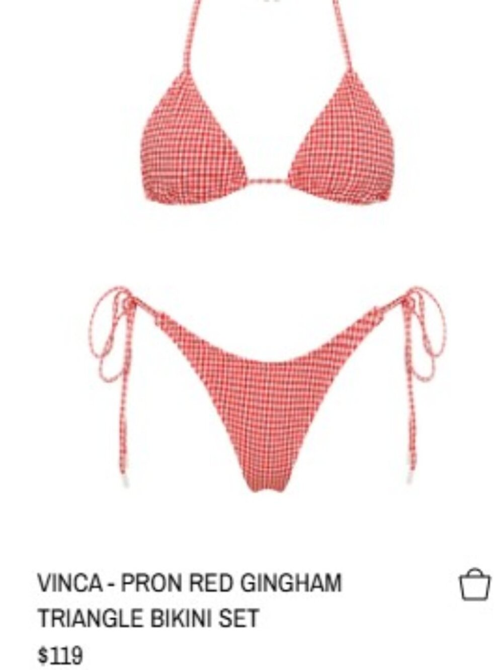 Triangl Vinca - Pron Red Gingham Bikini Bathing Suit NEW IN PACKAGE